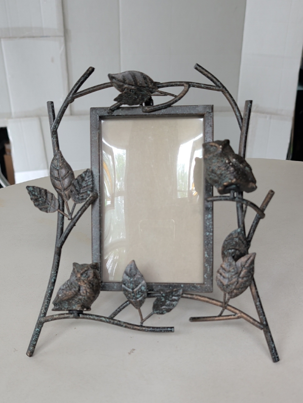 Owl & Leaf Metal Photo Frame in Aged Pewter Cottagecore Nature Chic